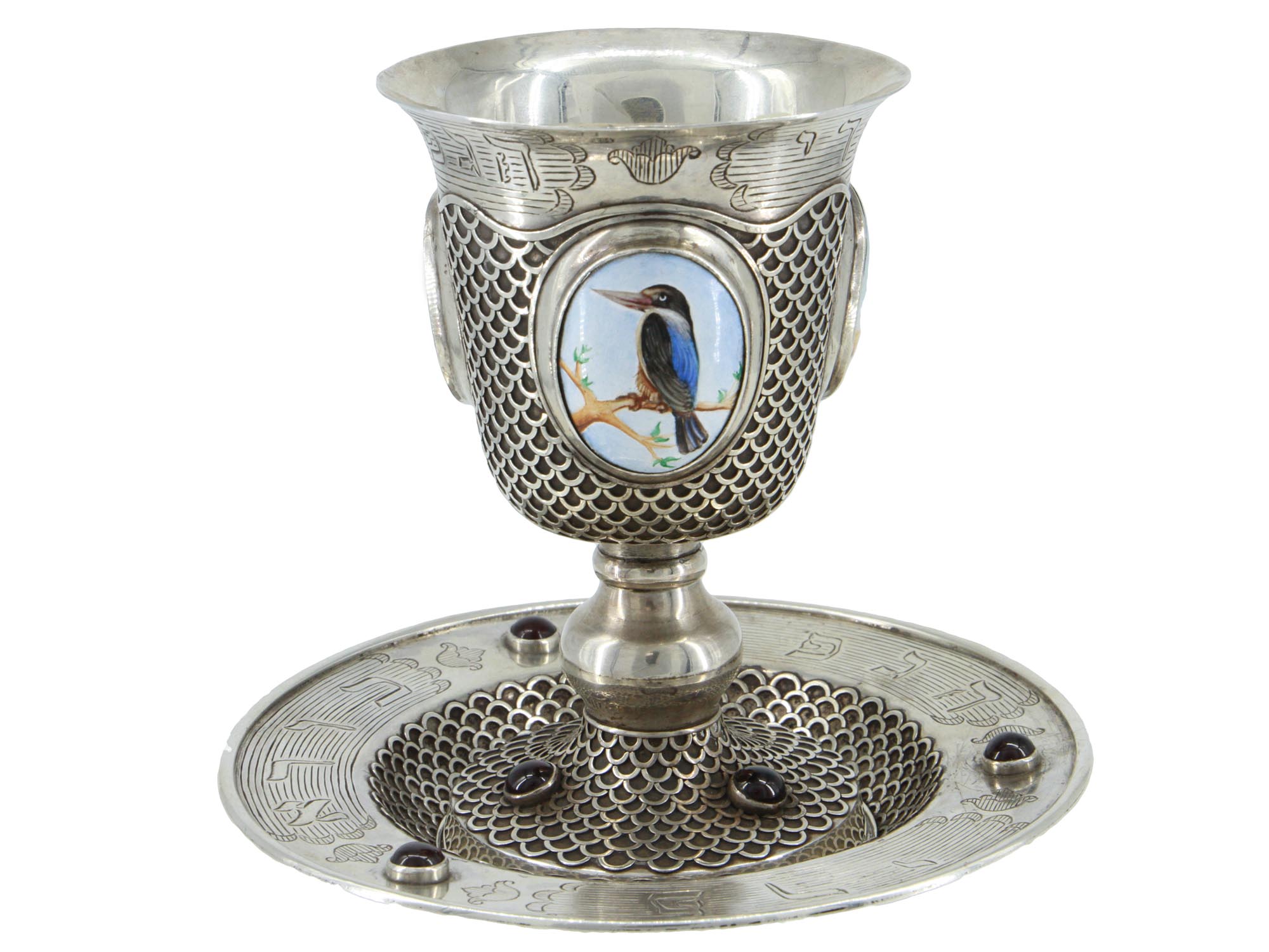 RUSSIAN 84 SILVER JUDAICA KIDDUSH CUP AND PLATE PIC-0